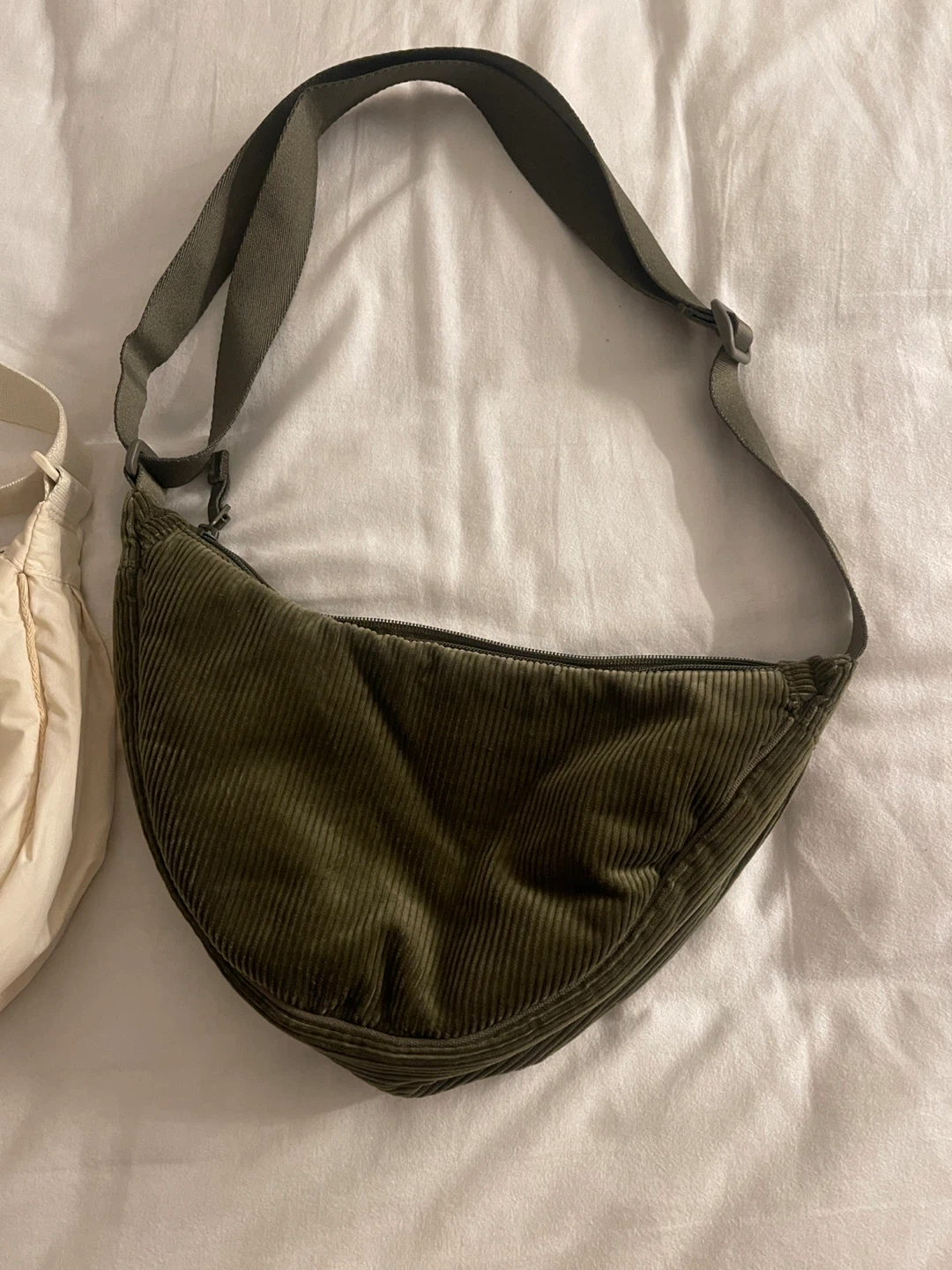 Uniqlo Olive Green Corduroy Round Shoulder Bag