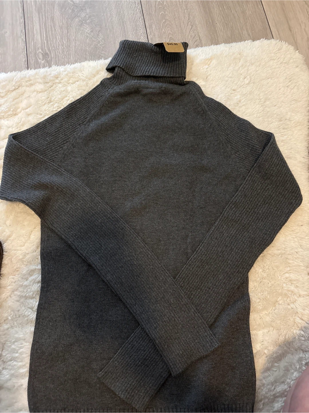 Grey Ribbed Turtleneck Sweater