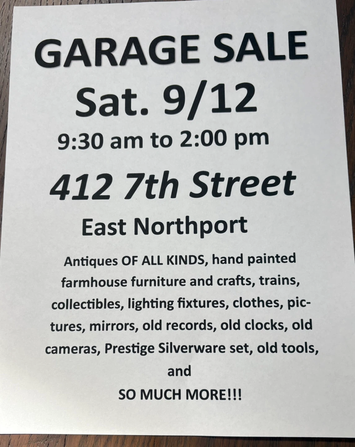 GARAGE SALE - 412 7th Street. East Morthport