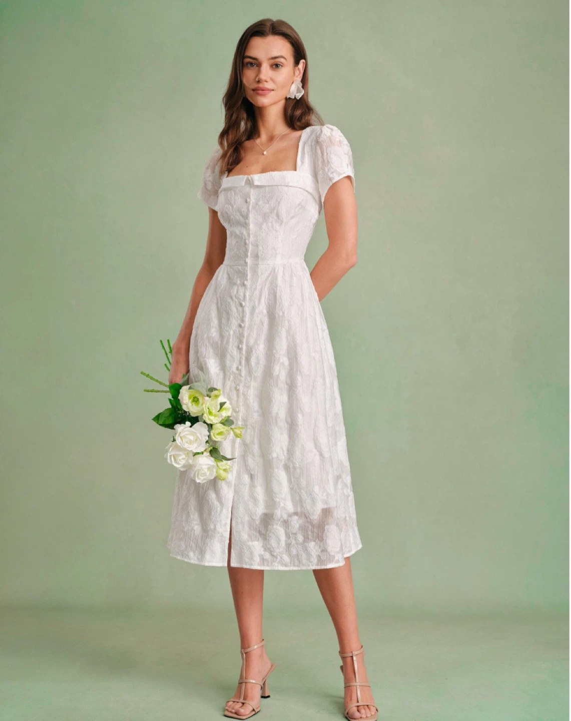 White Square Neck X Cross Midi Dress