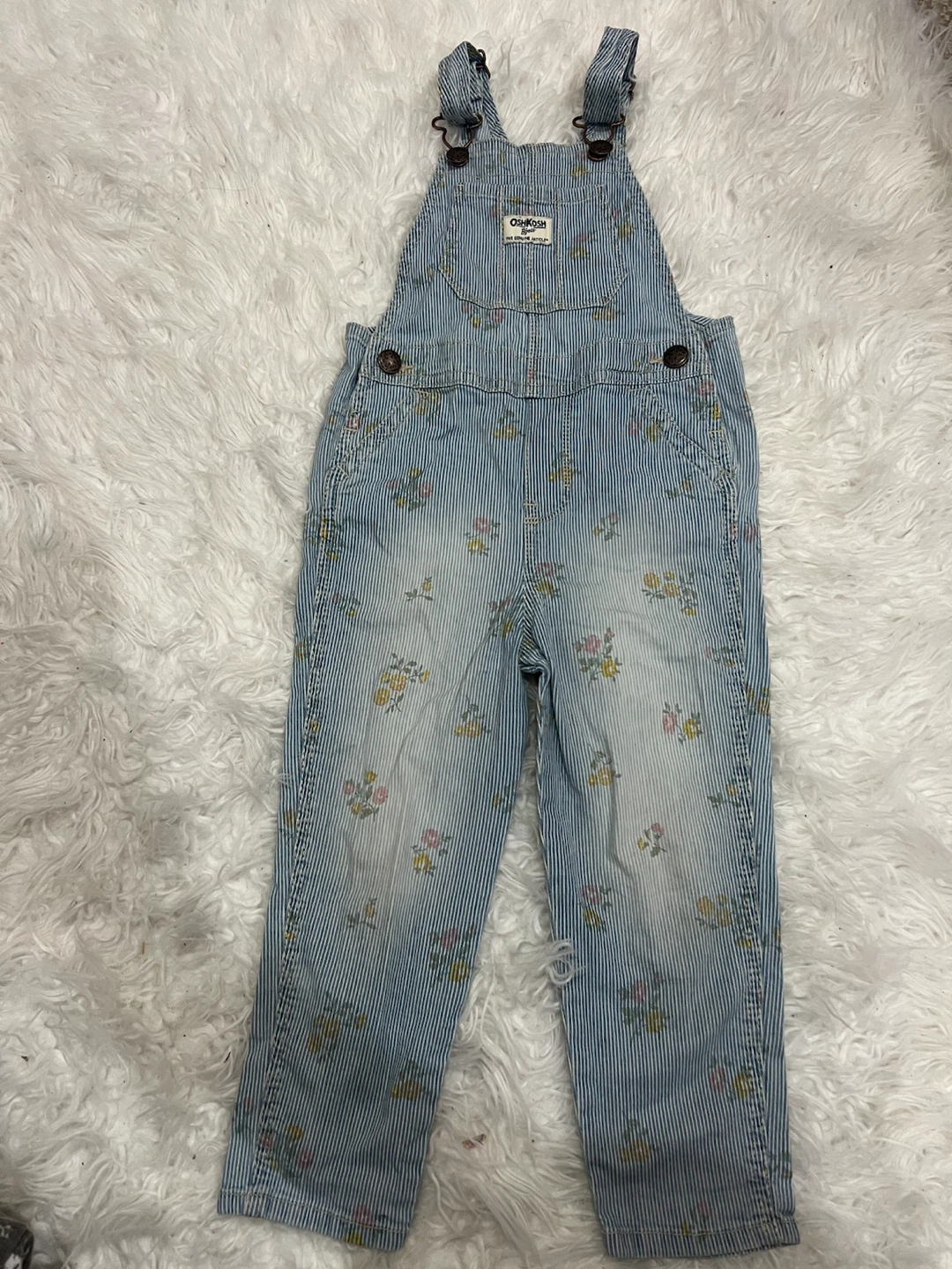 OshKosh B'gosh Striped Floral Overalls Size 3T