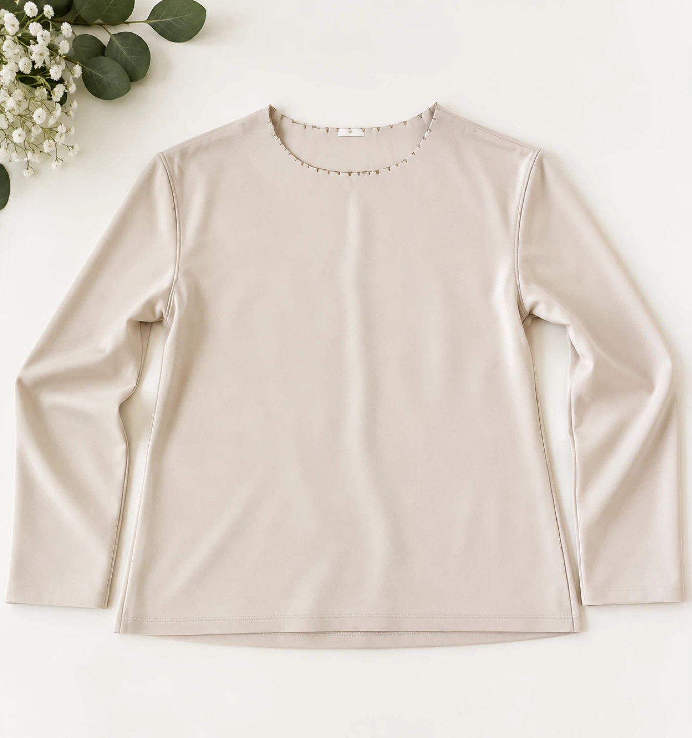 Uniqlo Beige Long Sleeve Crew Neck Top