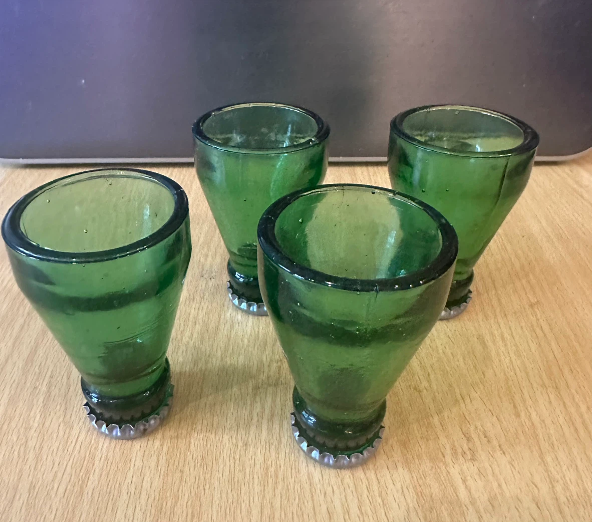 Retro Industrial up-cycled Green Glass Bottle Shot Glasses