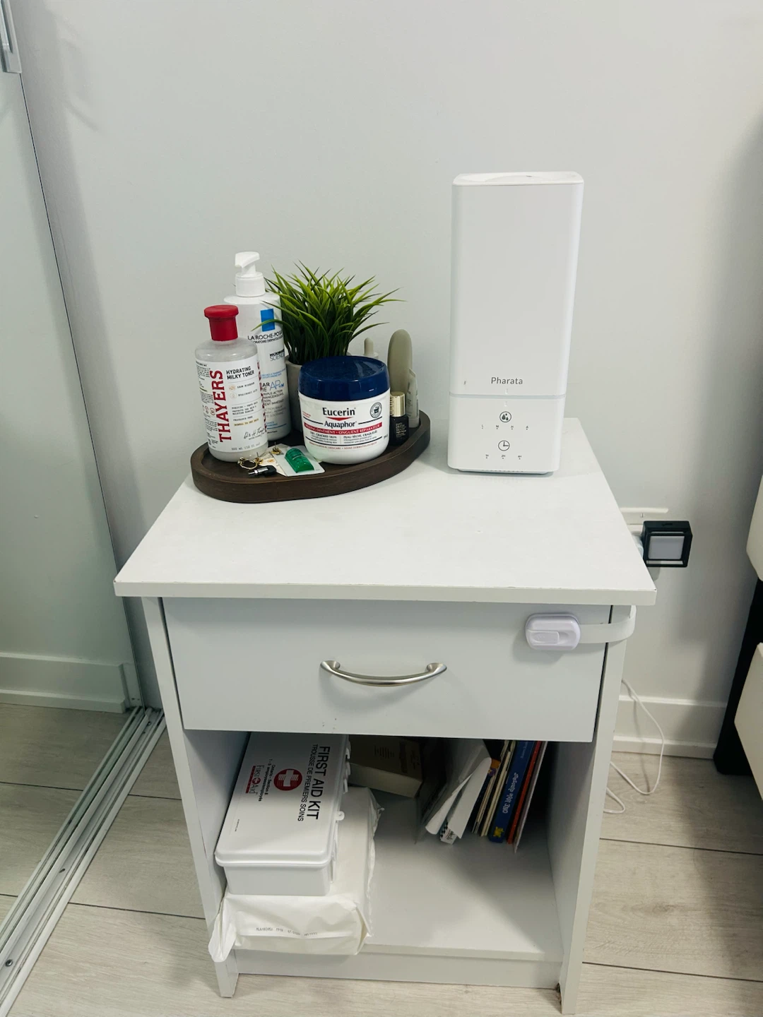 White bedside table