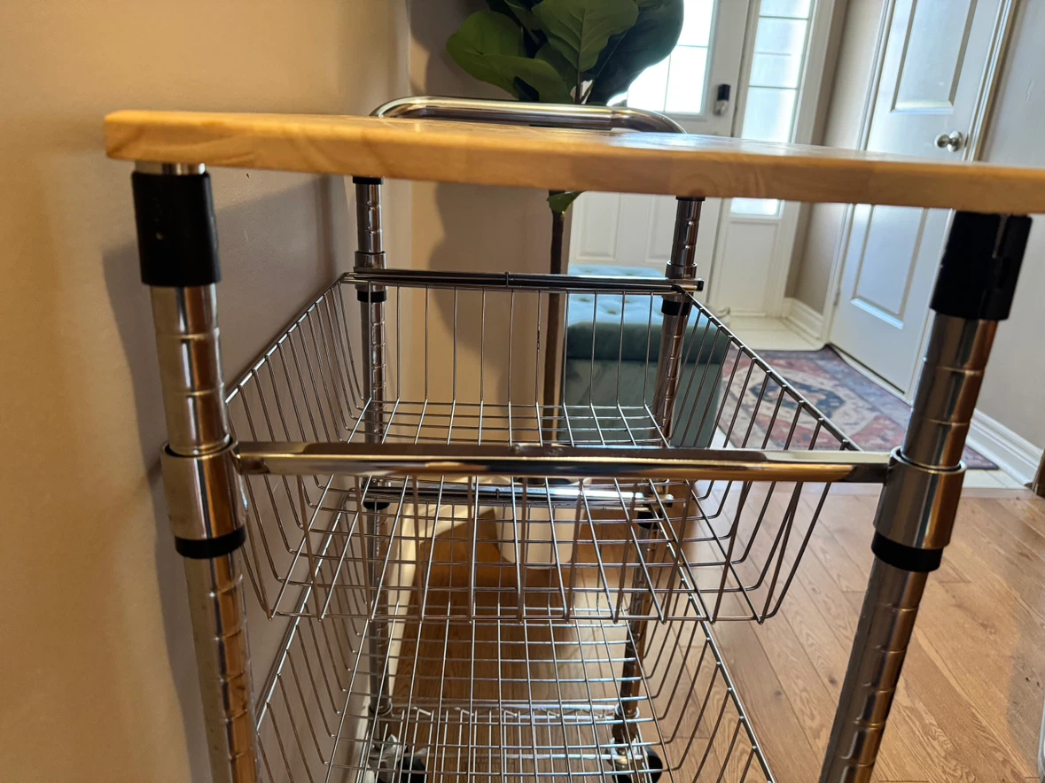 Chrome Wire Rolling Kitchen Utility Cart with Wood Top - photo 4