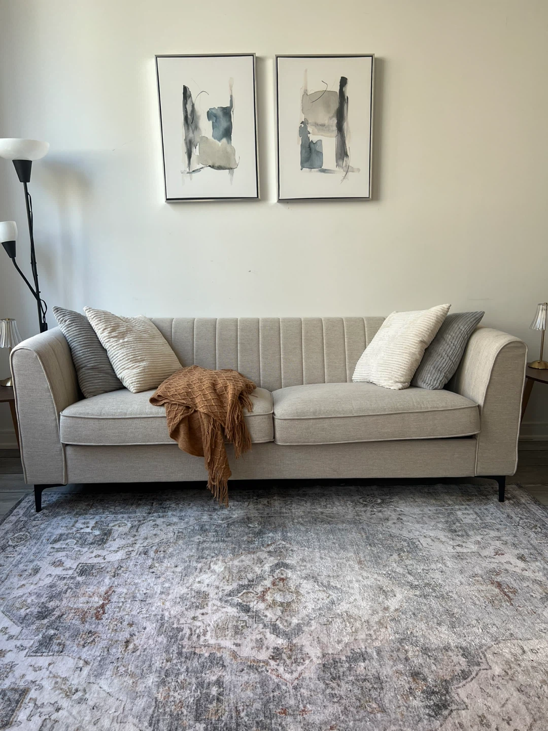 3 Seater Beige-Channel Tufted Sofa