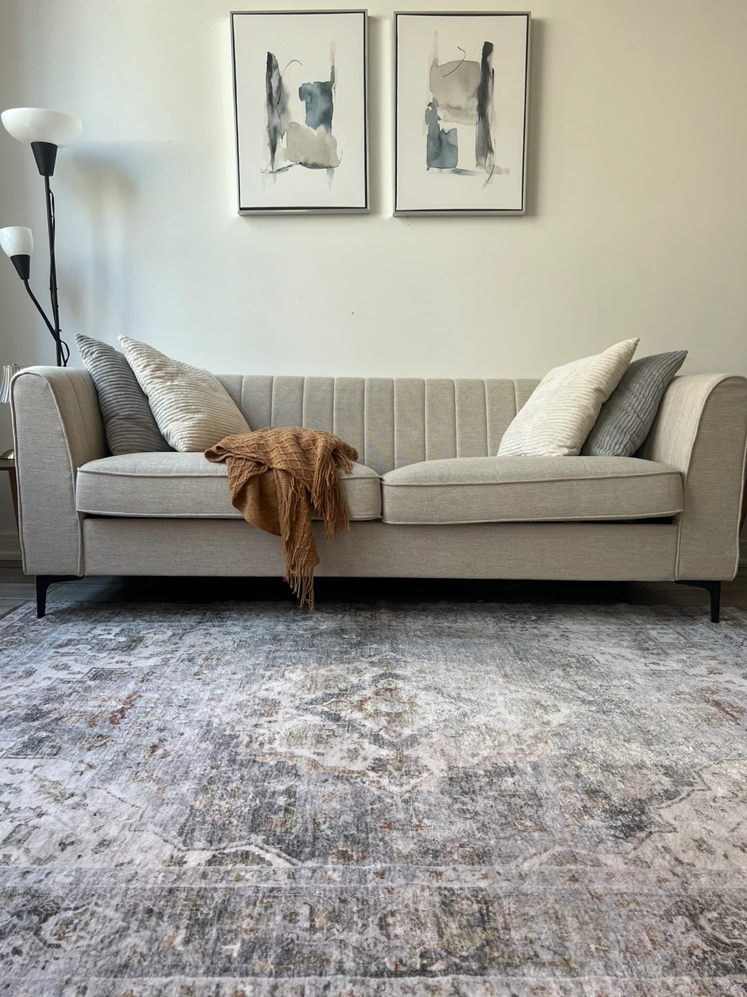 3 Seater Beige-Channel Tufted Sofa - photo 3