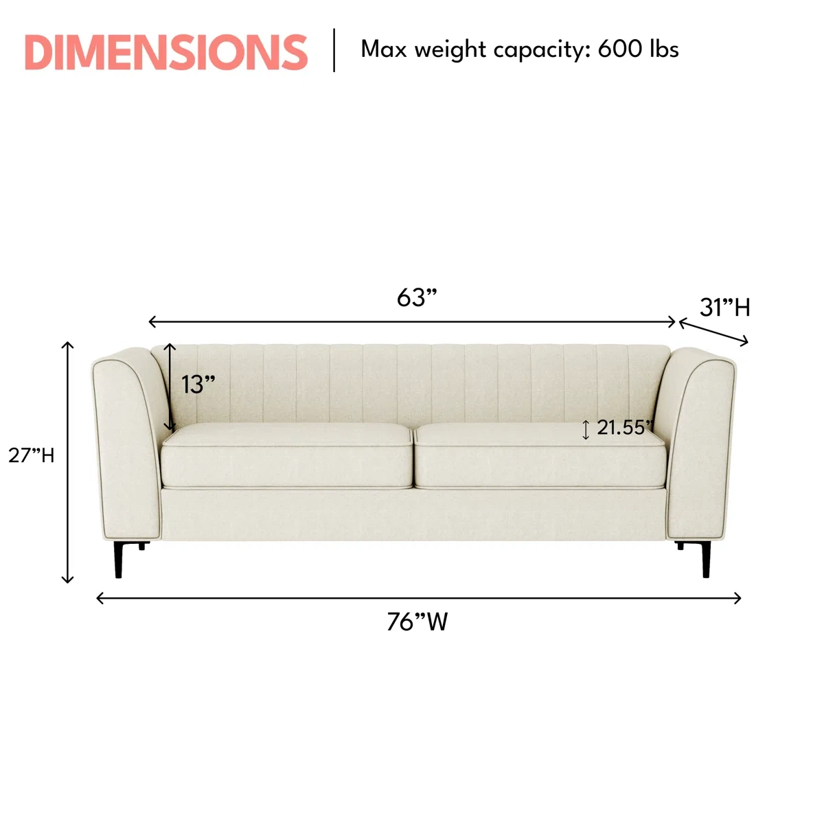 3 Seater Beige-Channel Tufted Sofa - photo 5