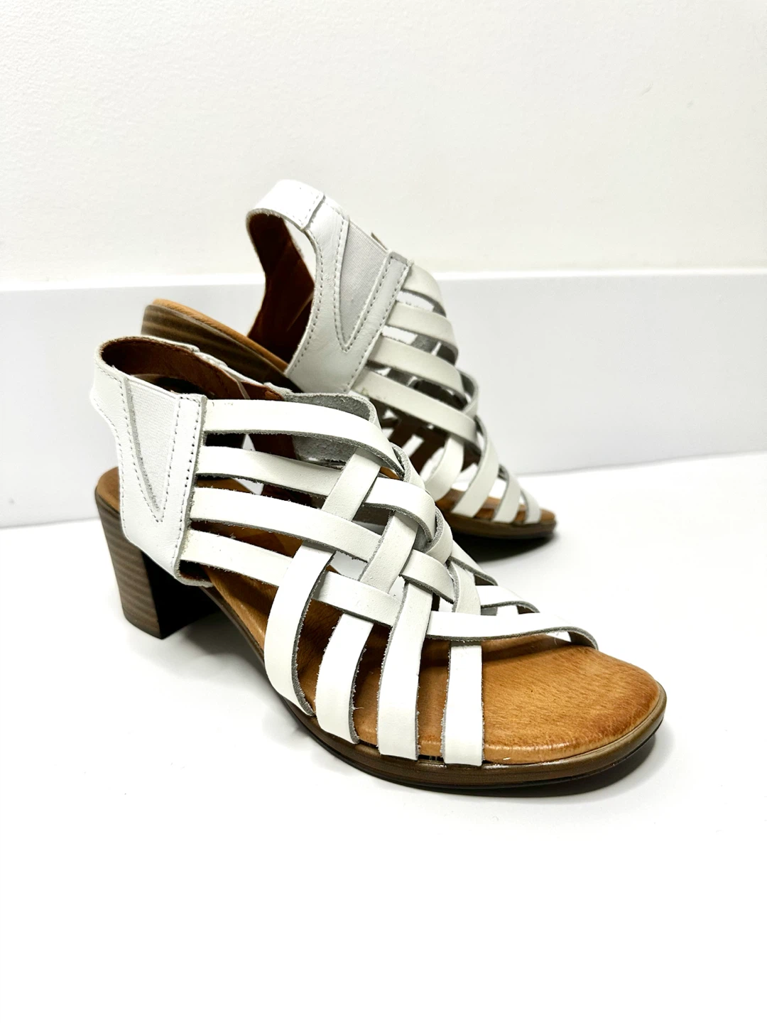 Seaside White Woven Leather Heeled Sandals