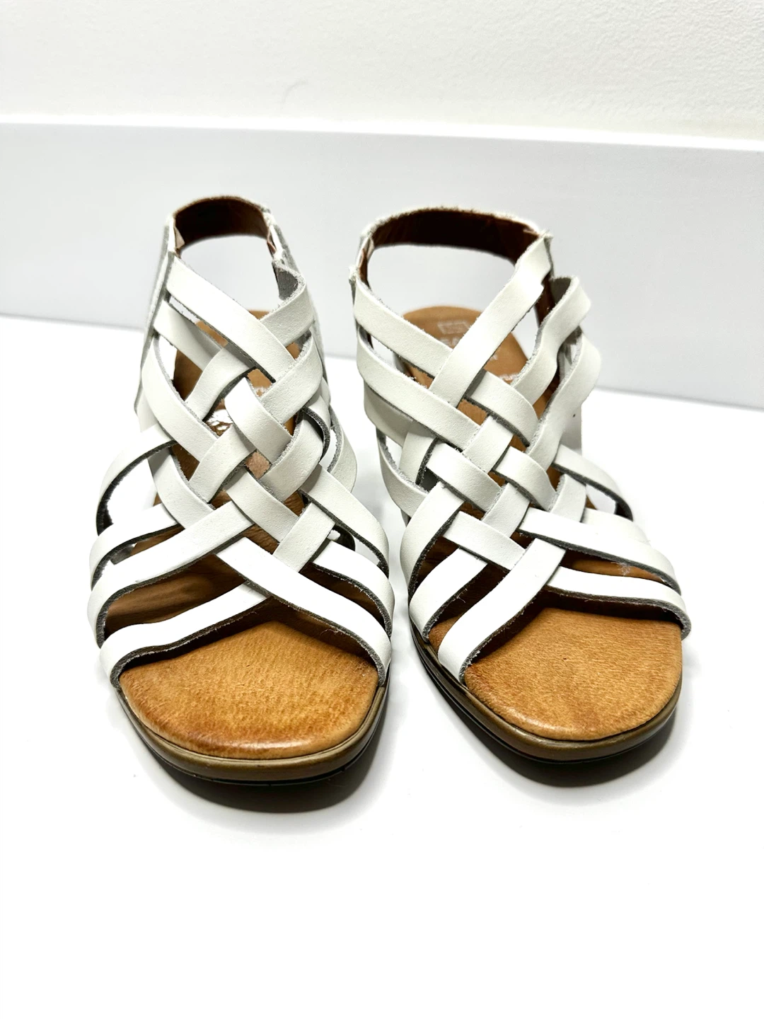 Seaside White Woven Leather Heeled Sandals - photo 3