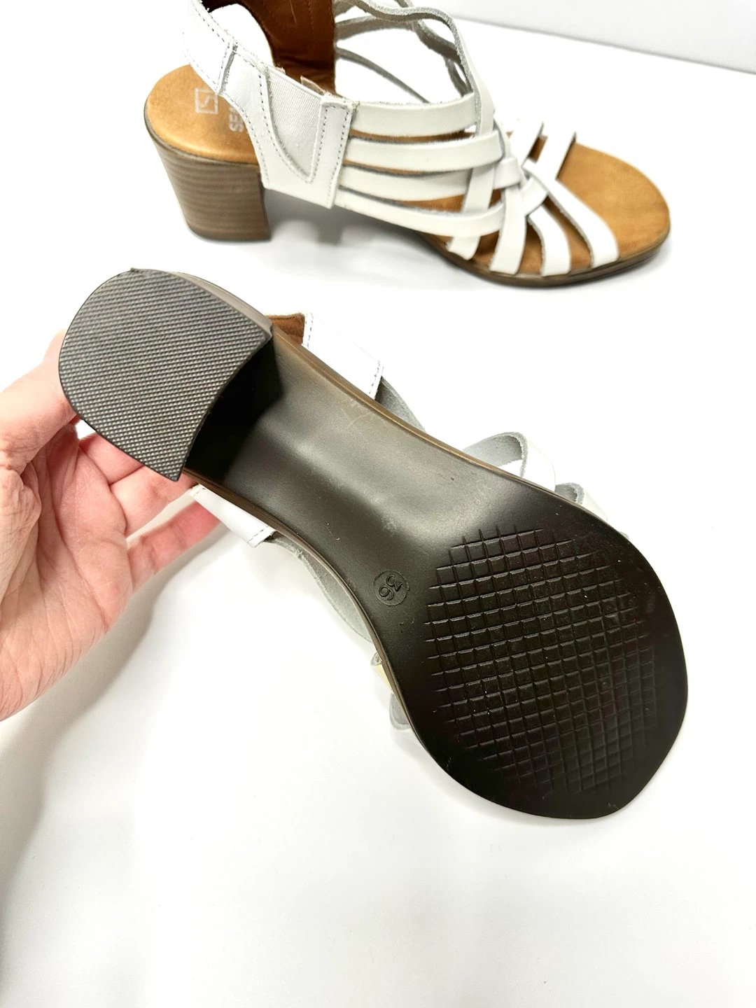 Seaside White Woven Leather Heeled Sandals - photo 4