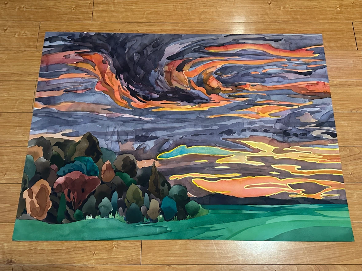 Lot of 9 Large Water Colour Paintings