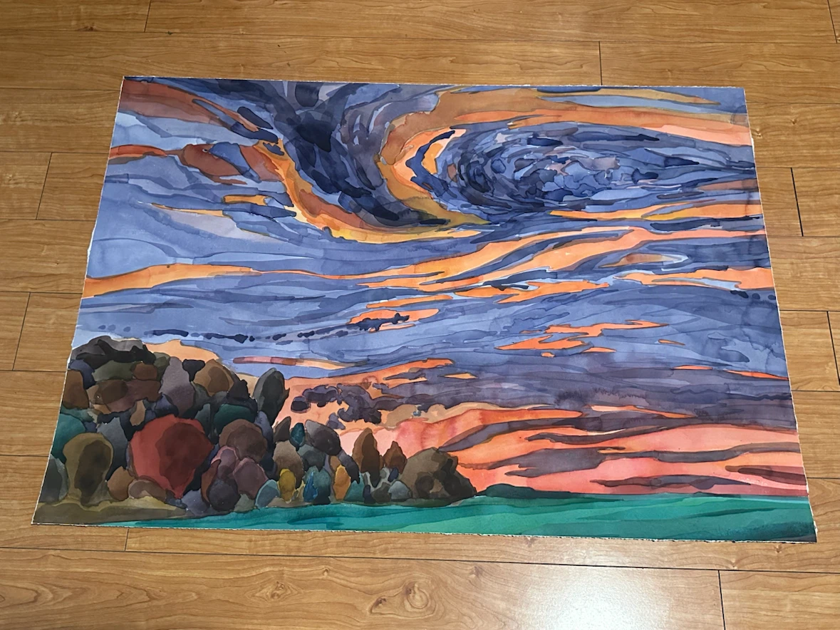 Lot of 9 Large Water Colour Paintings - photo 4