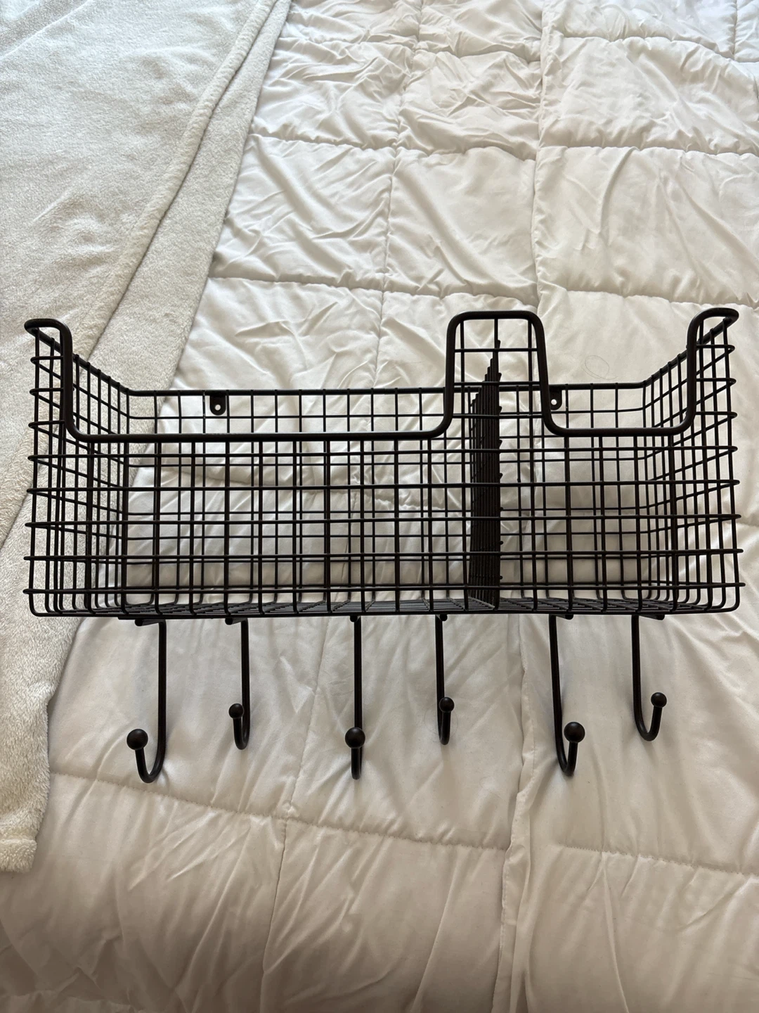 Wall Mounted Wire Storage Basket with Hooks