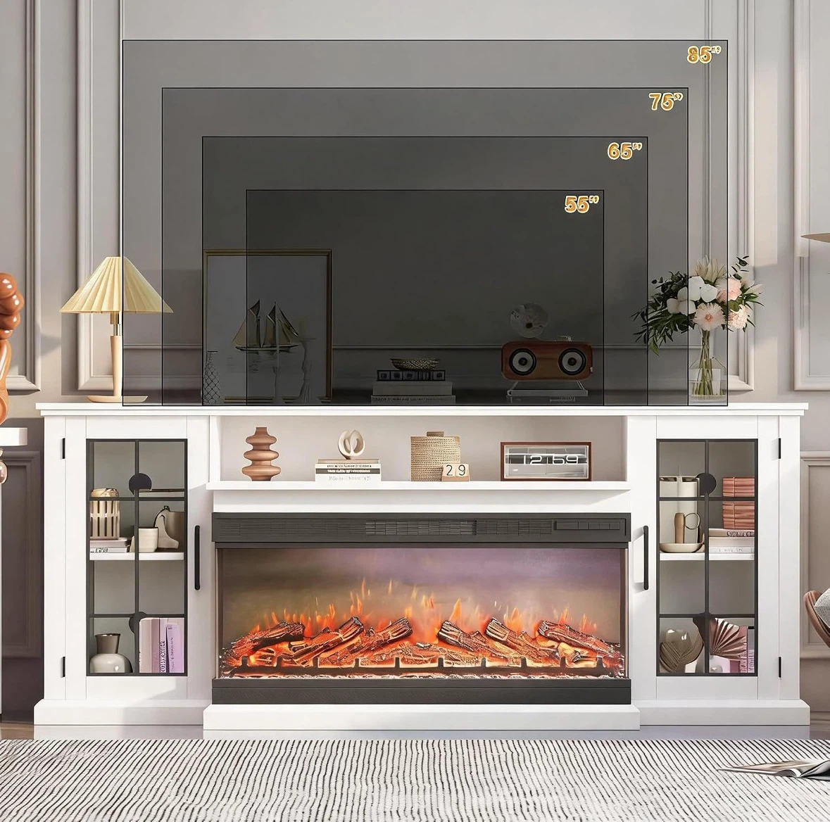 White TV Stand with Electric Fireplace - photo 3