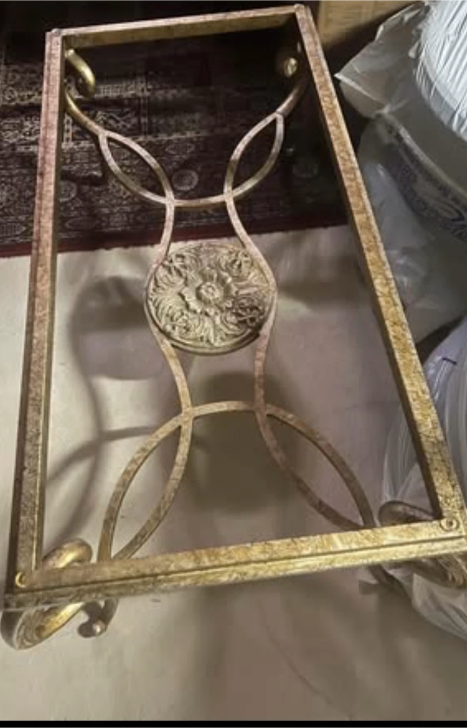 Gold Metal and Glass Side Table