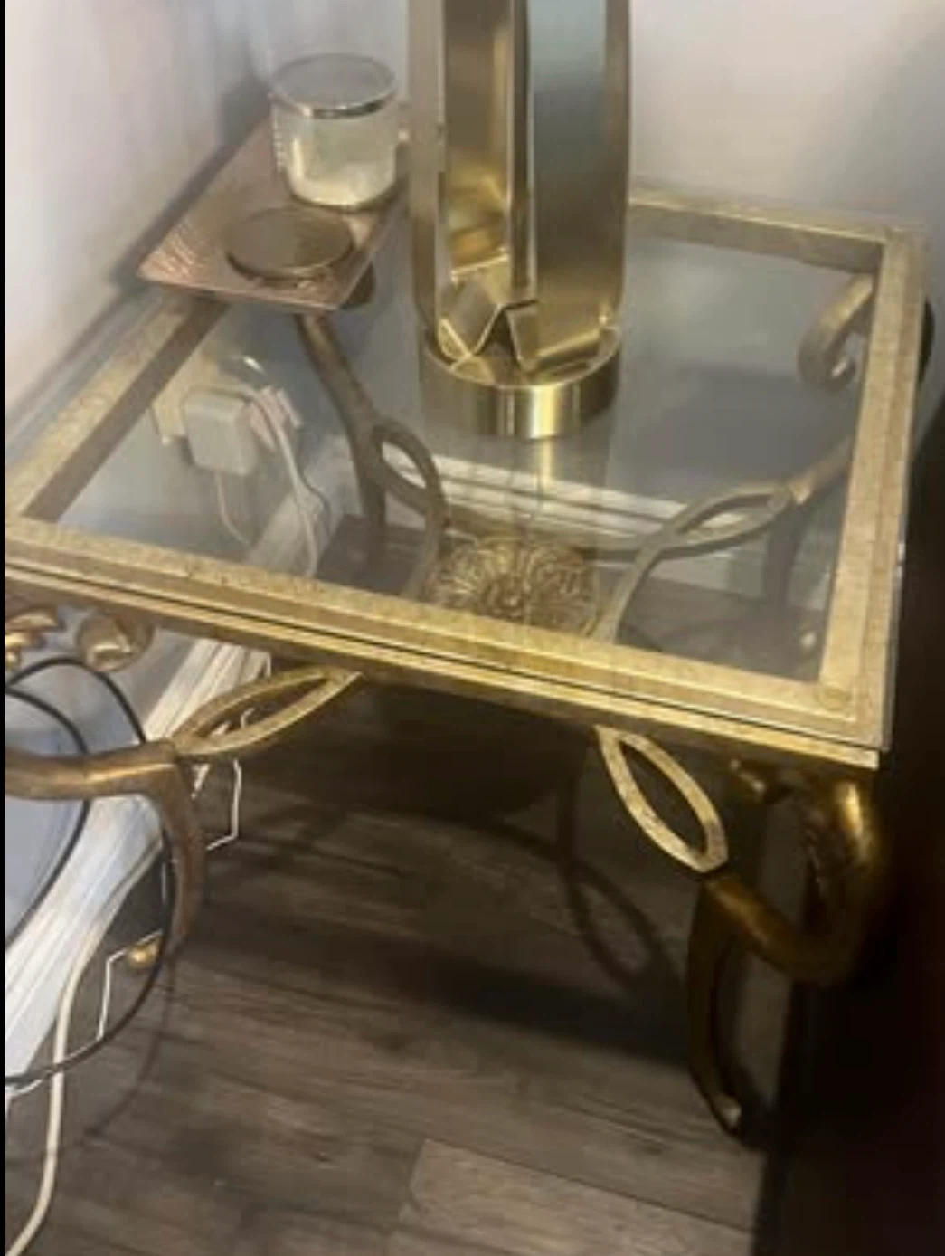Gold Metal and Glass Side Table - photo 2