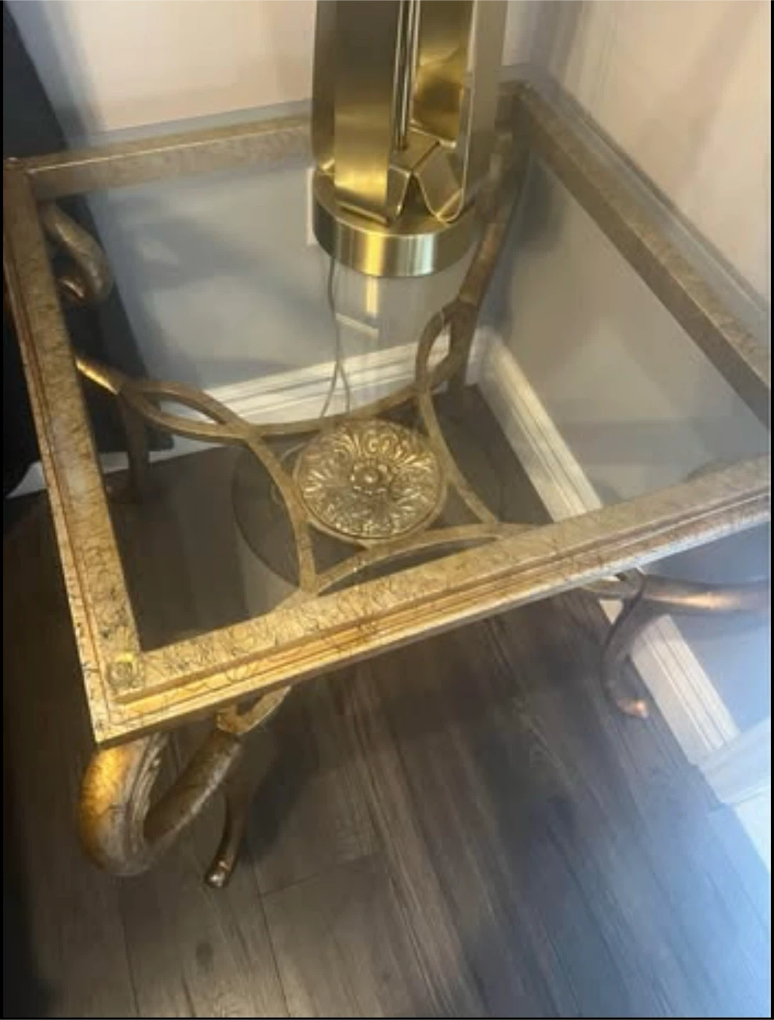 Gold Metal and Glass Side Table - photo 3