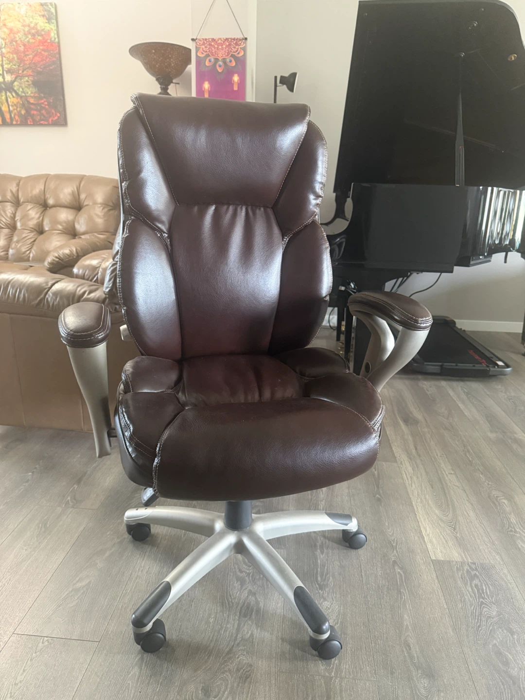 Brown Leather Swivel Office Chair