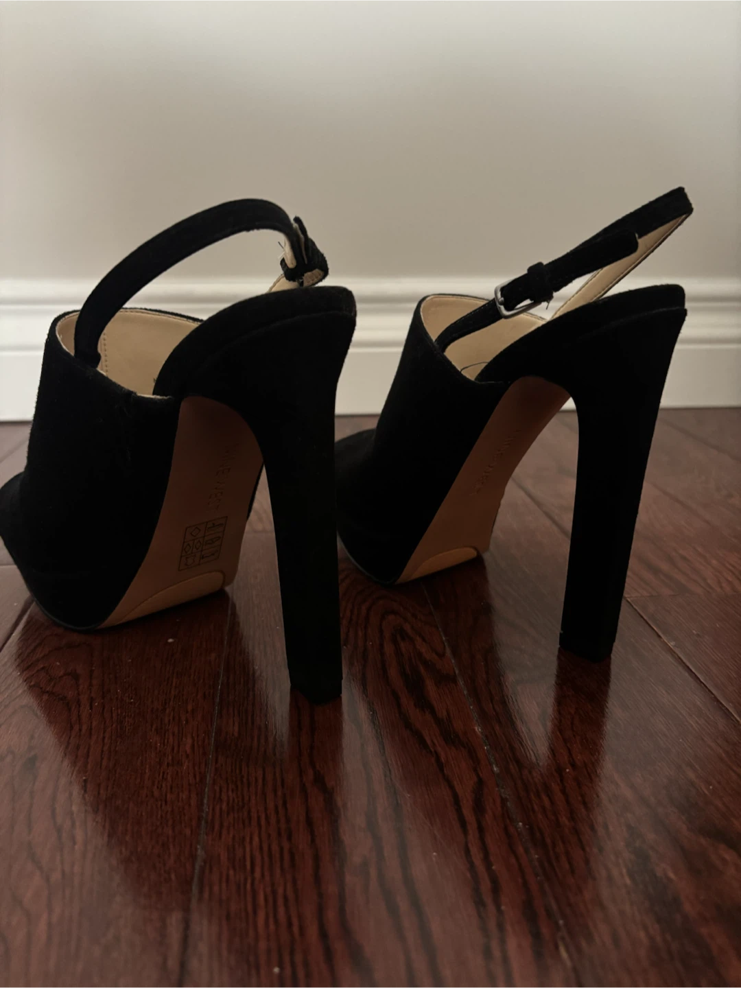 Nine West Black Leather and Suede Peep-Toe Heels - photo 3