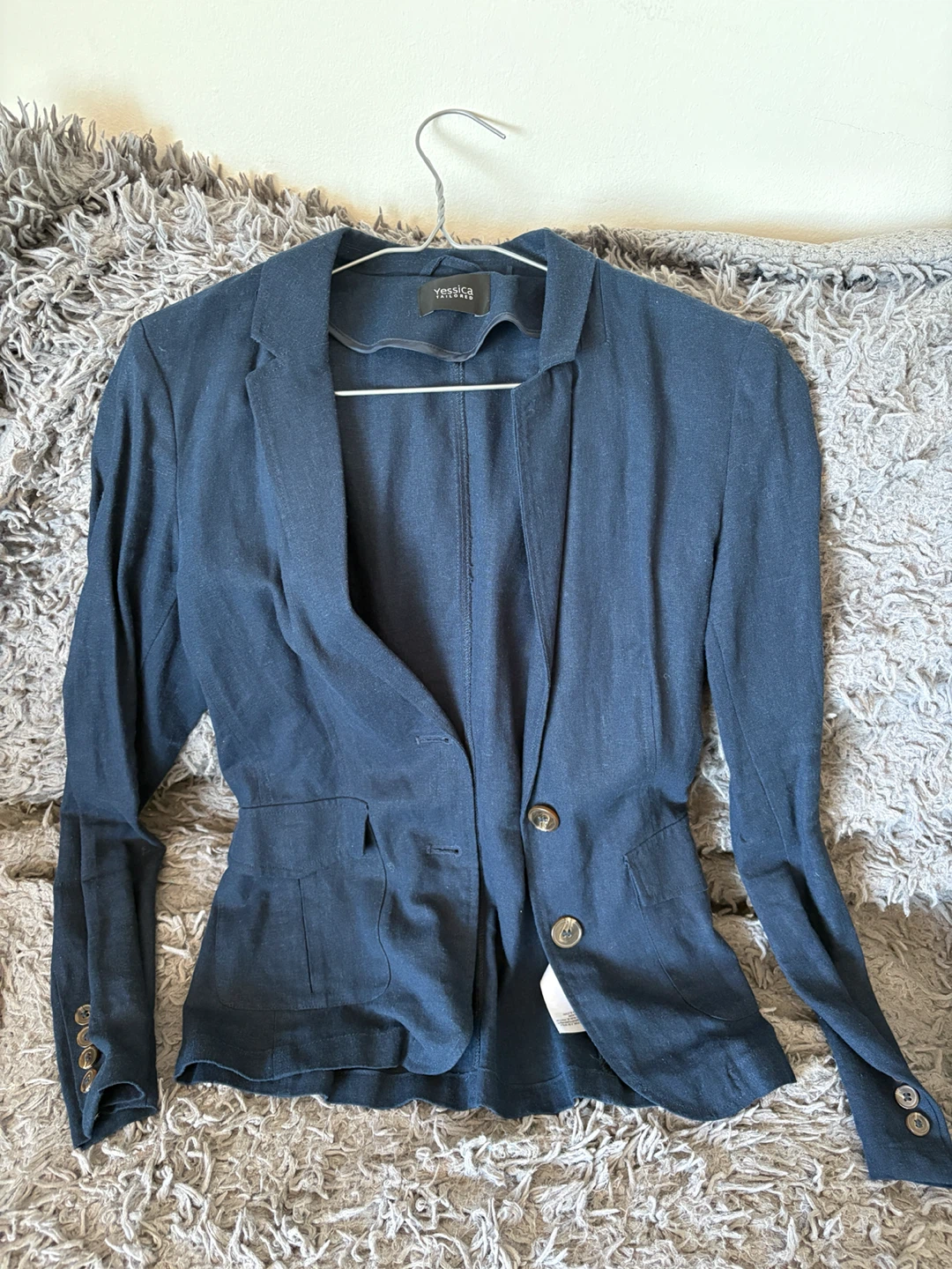Tailored Navy Linen Blend Blazer