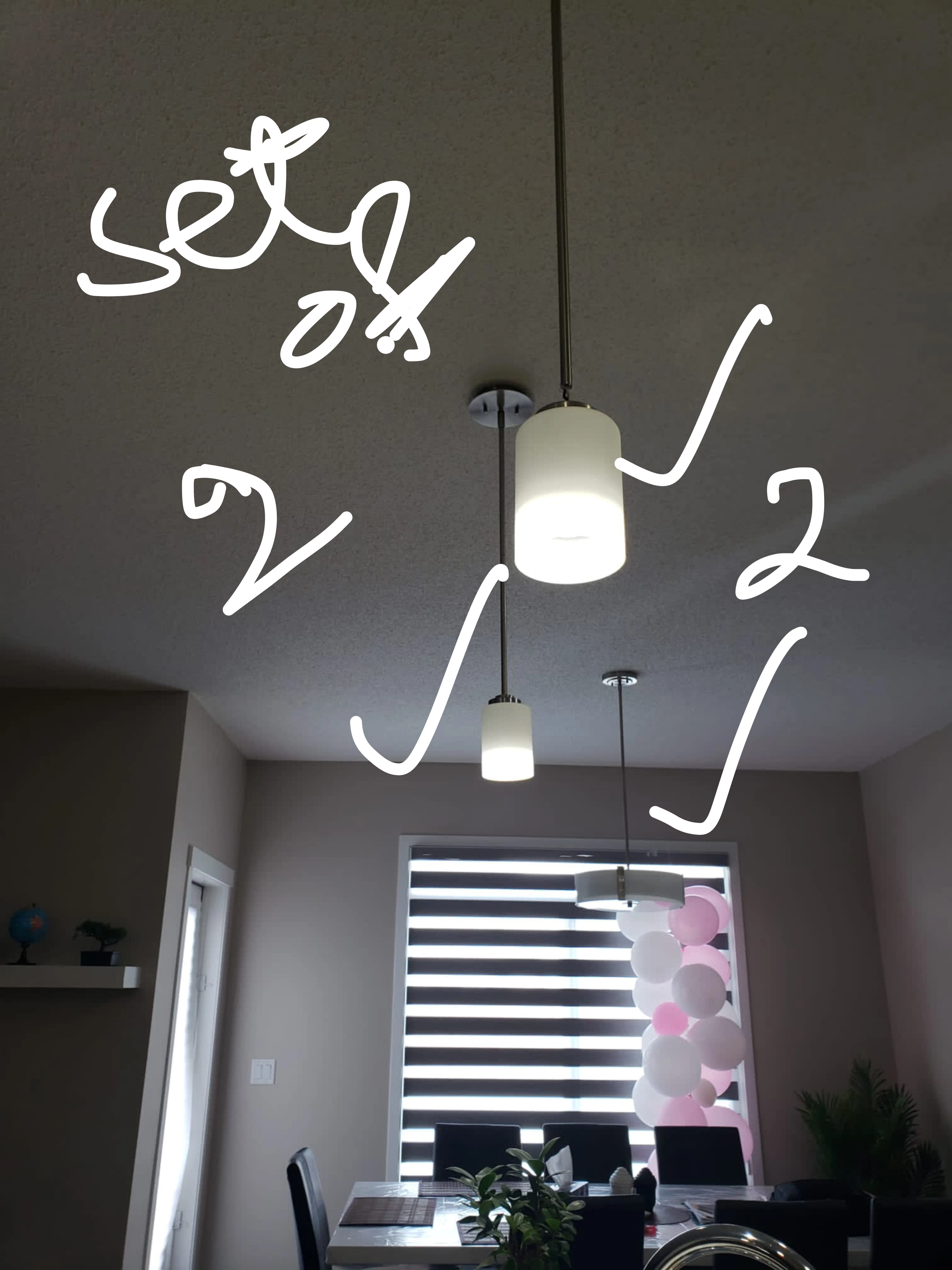 Set of 2 Glass Pendant Lights and 12 round lights