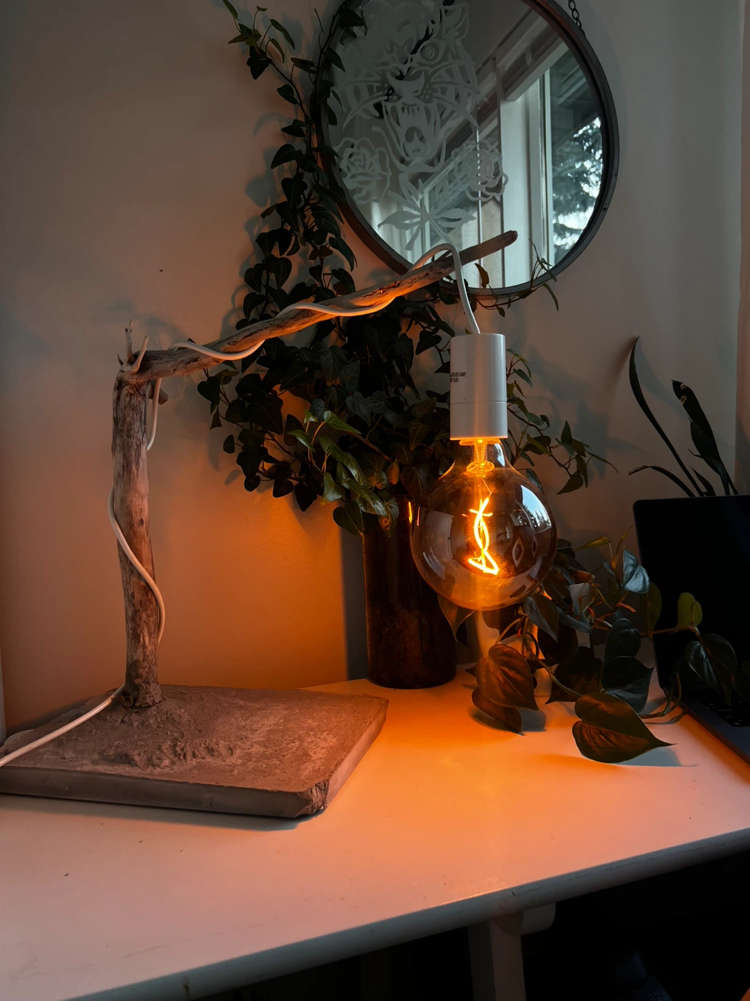 Handmade Driftwood and Concrete Desk Lamp