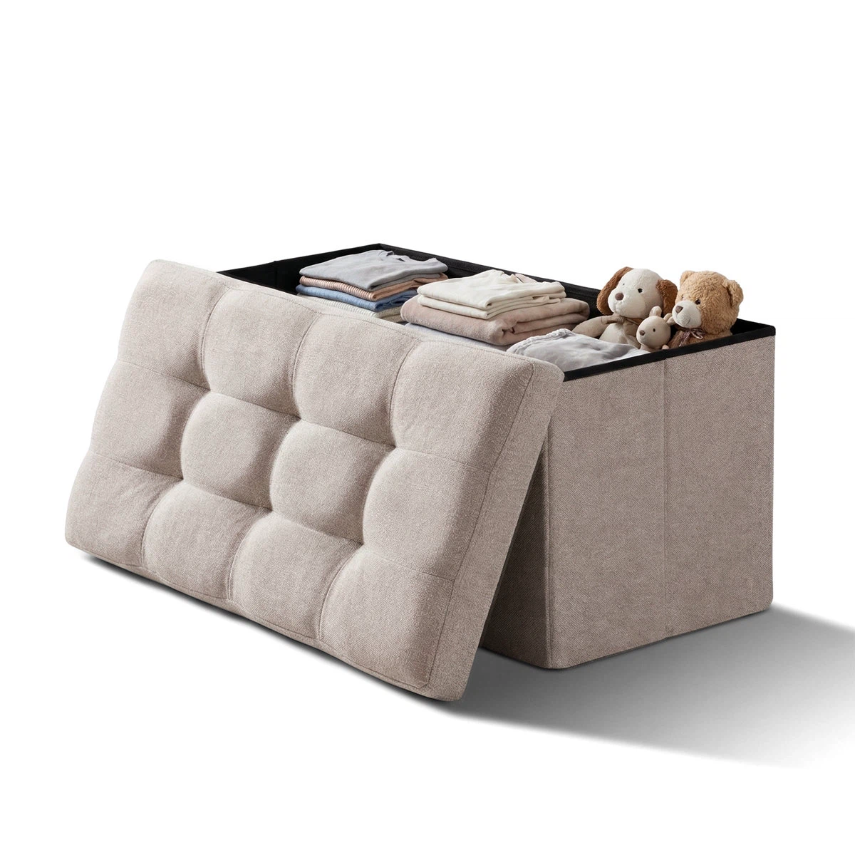 Beige Foldable Storage Ottoman Bench - photo 5
