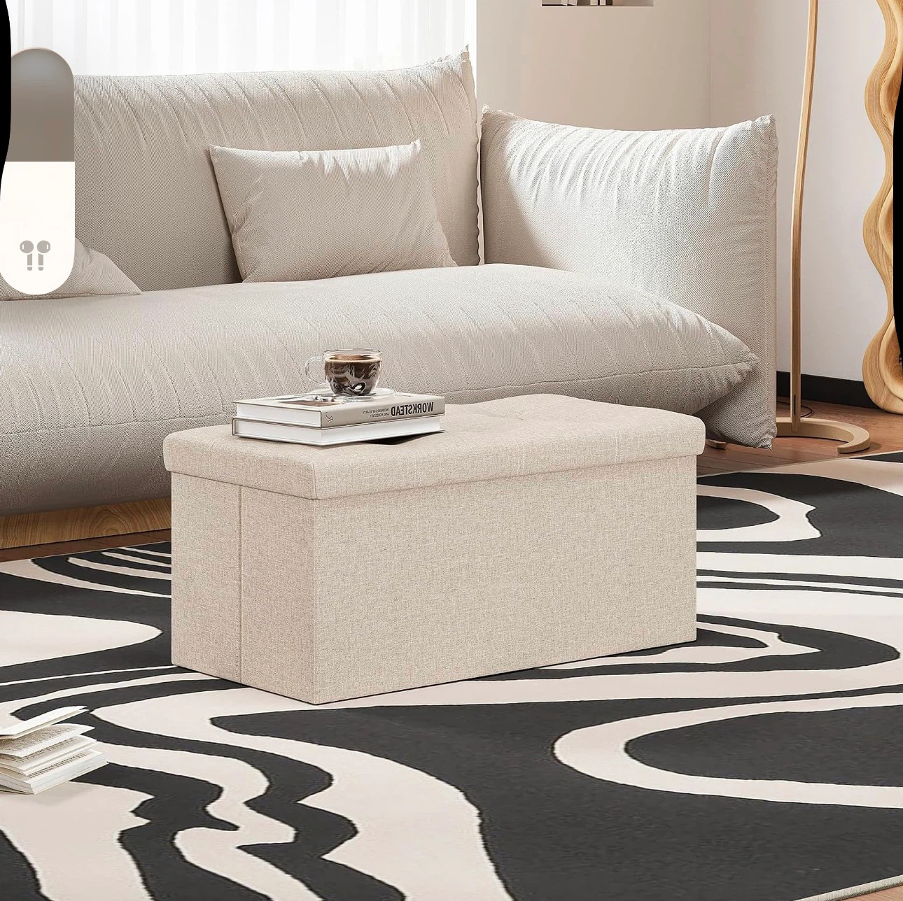 Beige Foldable Storage Ottoman Bench - photo 3