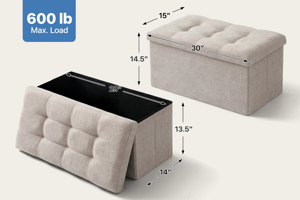Beige Foldable Storage Ottoman Bench - photo 4