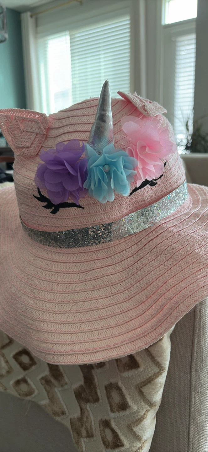 Girls Unicorn Straw Sun Hat