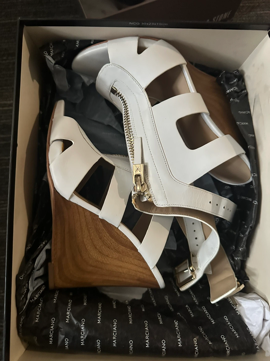 Marciano PMALYSSA White Leather Wedges Size 38