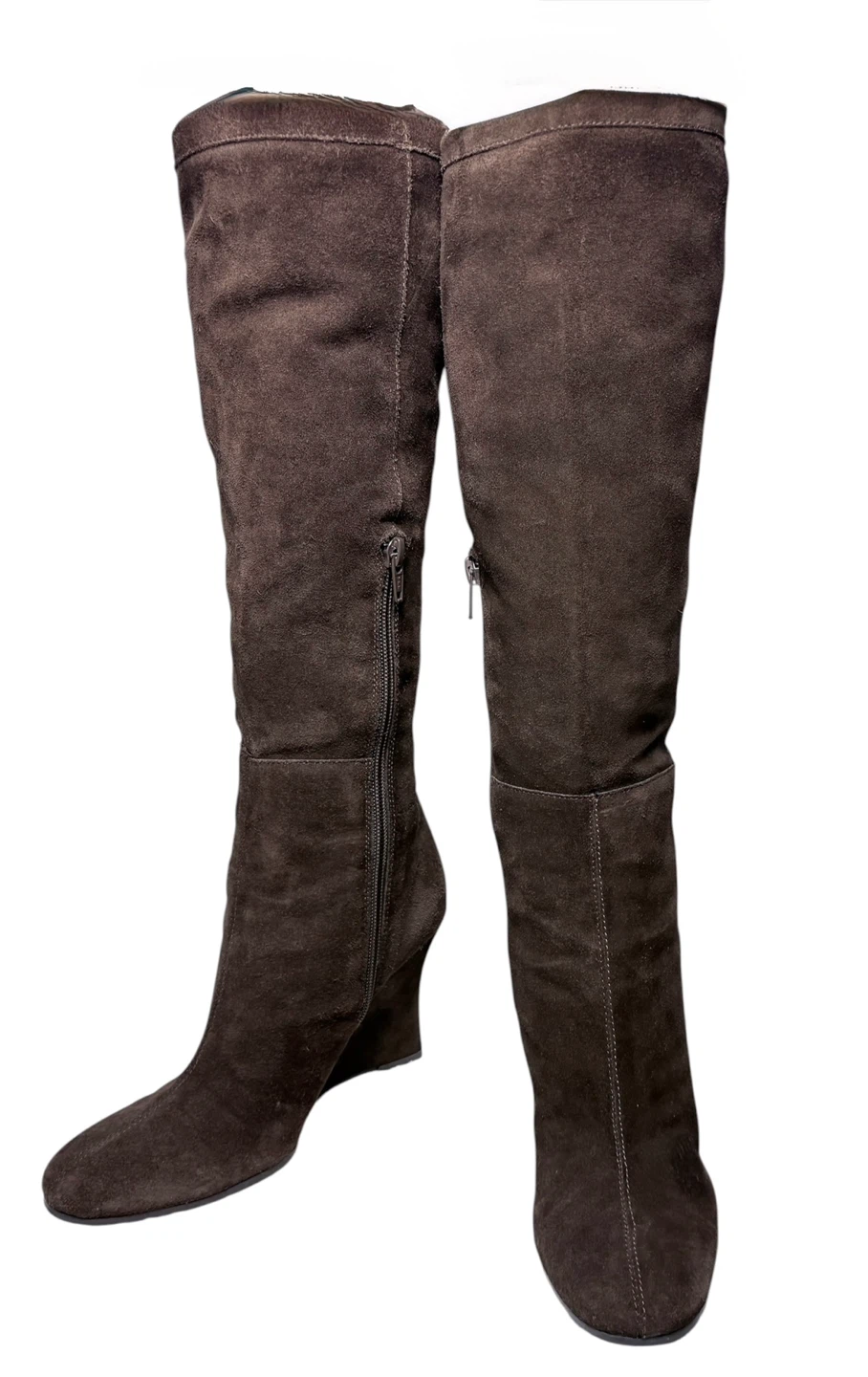 Brown suede wedge knee high boots Italian Brand Sz 6.5