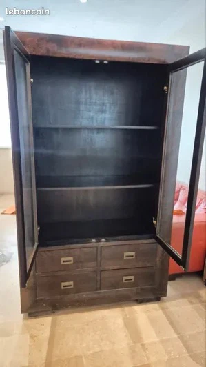 Dark Wood Display Cabinet with Drawers