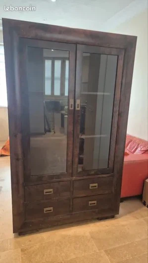 Dark Wood Display Cabinet with Drawers - photo 2