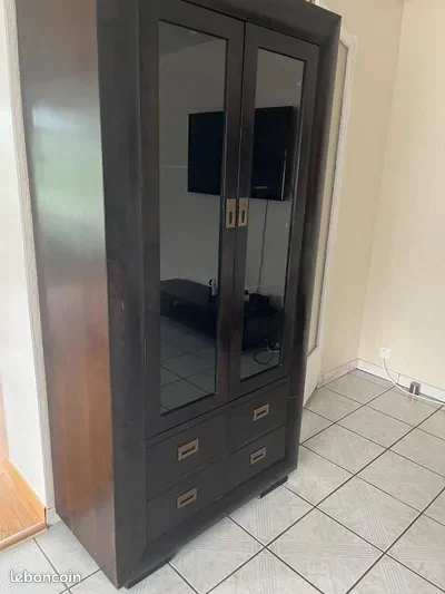 Dark Wood Display Cabinet with Drawers - photo 3