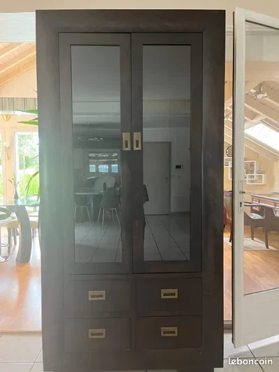Dark Wood Display Cabinet with Drawers - photo 5