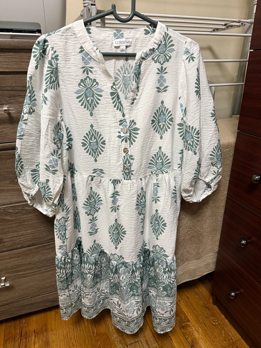 Luxology Patterned Button-Up Dress Large