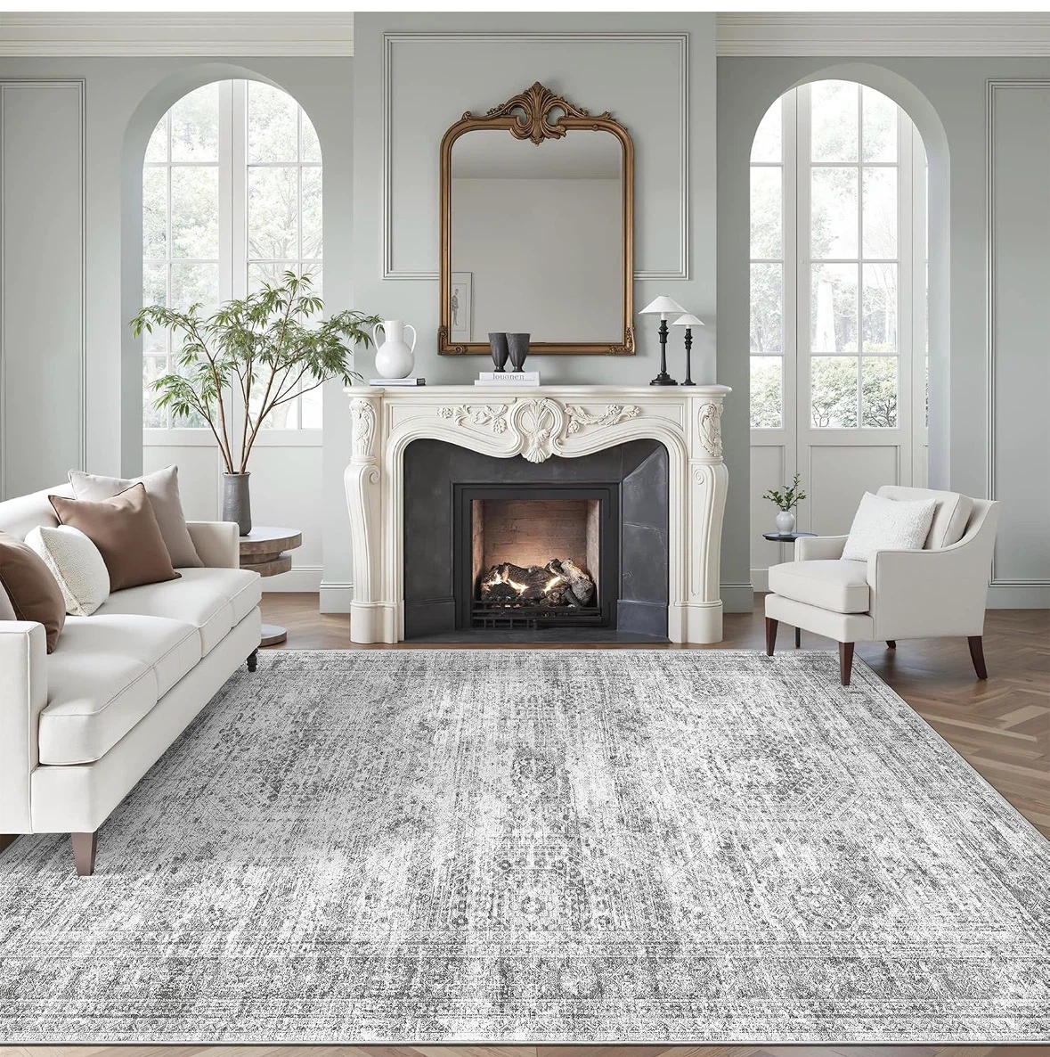 Grey Distressed Area Rug 8x10 ft