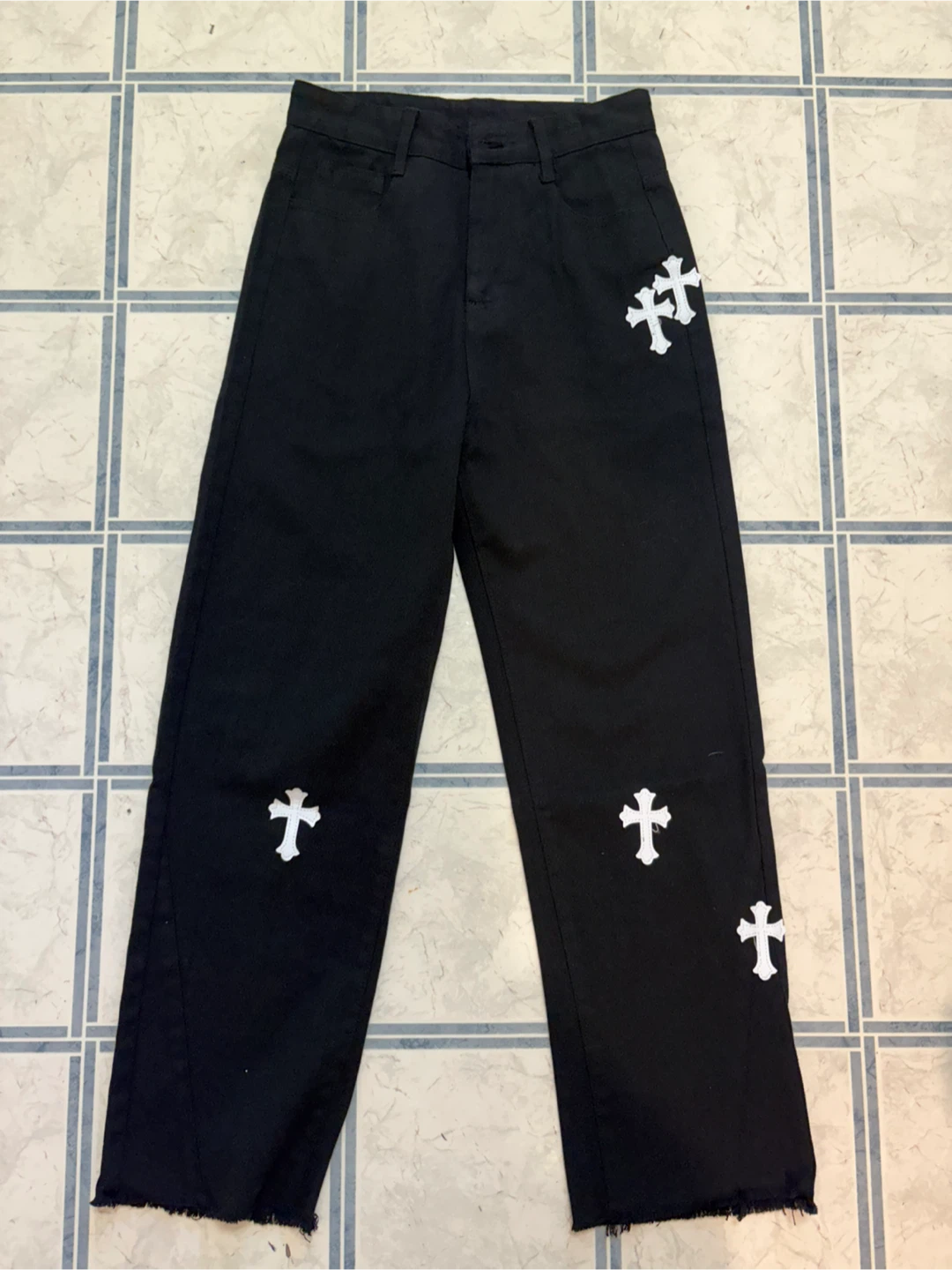 Black Cross Print Pants