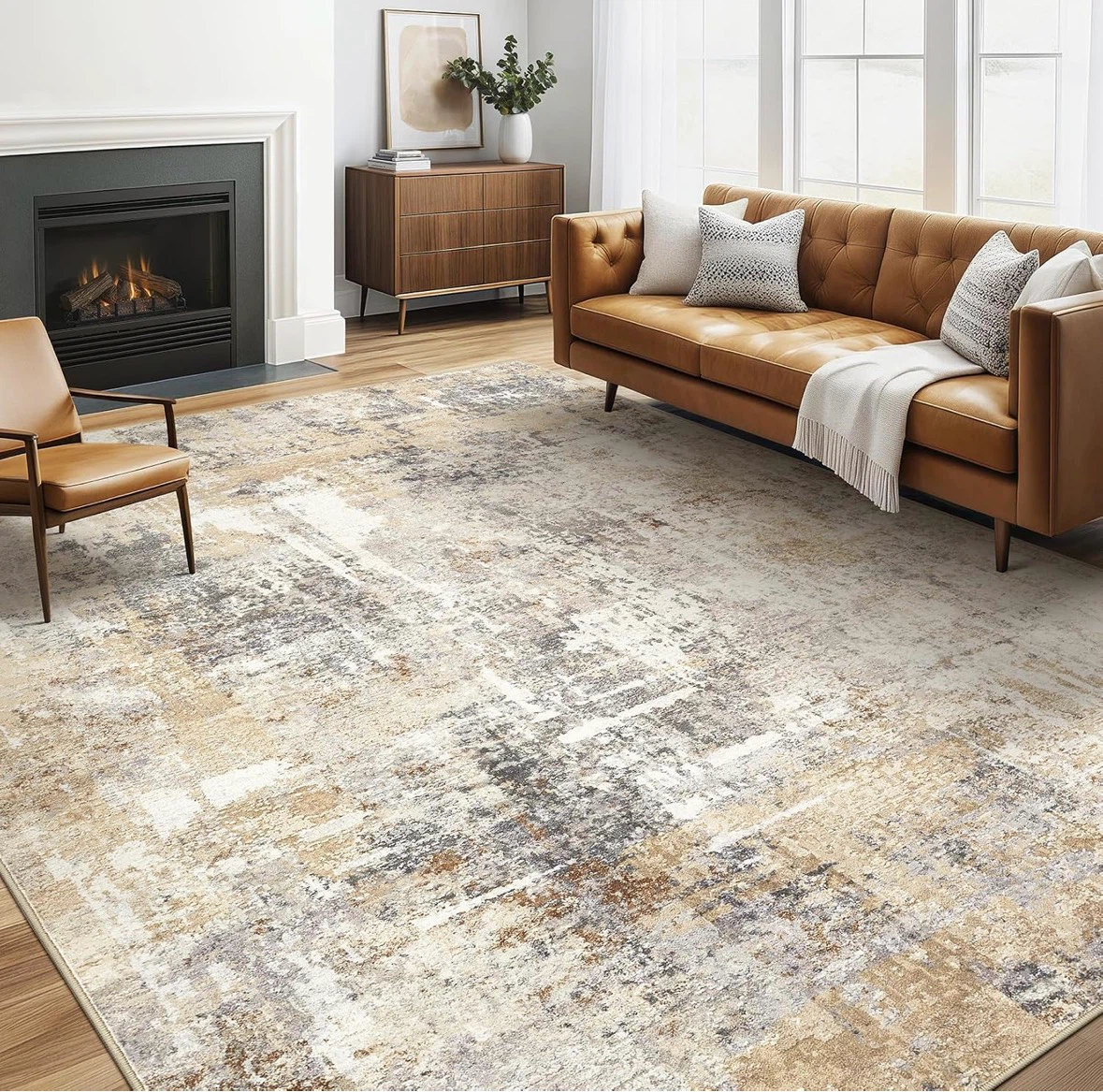 Abstract Faux Wool Rug 6x9 ft