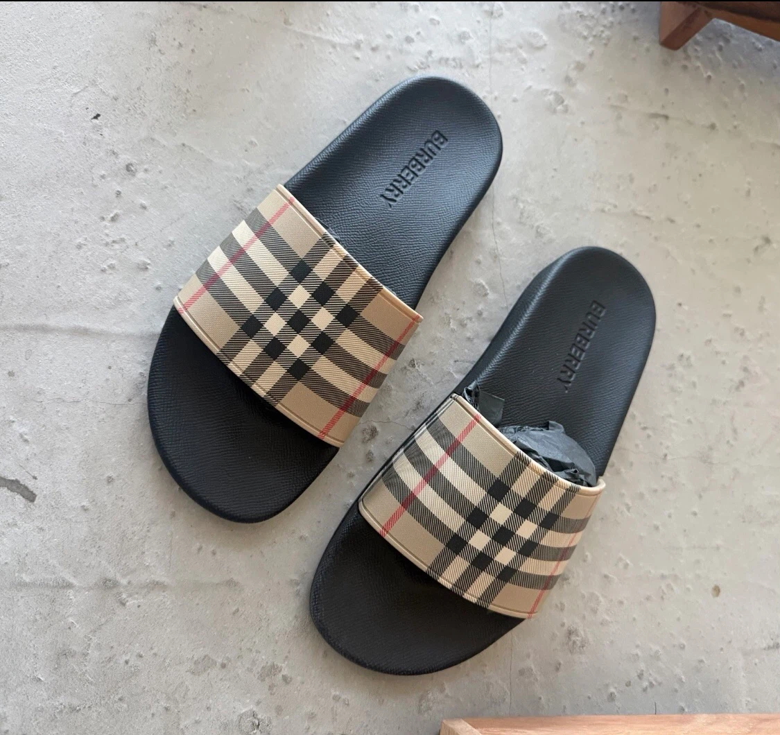 Burberry Check Slides with box size 10