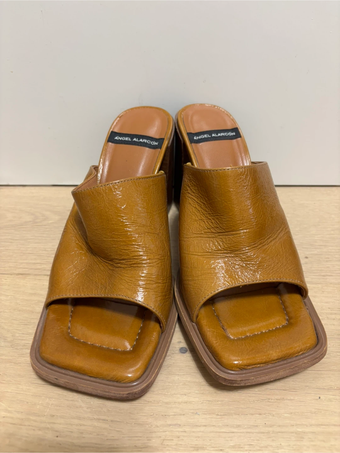 Angel Alarcon Mustard Square-Toe Heeled Mules Size 38