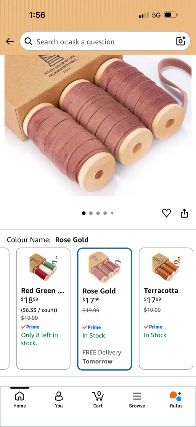 Vitalizart Rose Gold Velvet Ribbon Set - 3 Rolls - photo 2