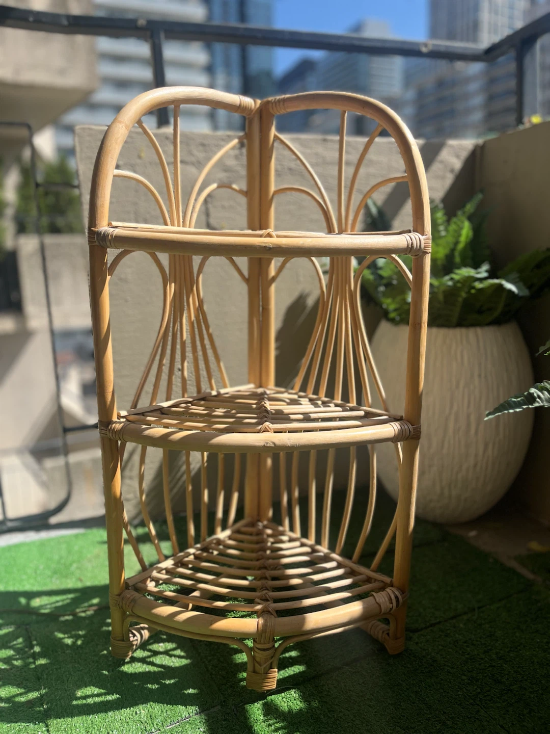 Vintage Rattan & Bamboo 3-Tier Display/Plant Stand
