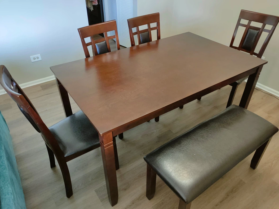 Dining table 6 seater set with 4 chairs and bench