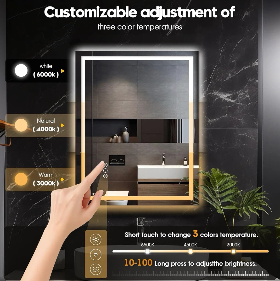 LED Bathroom Mirror – Front & Backlit, Anti-Fog, Dimmable - photo 3