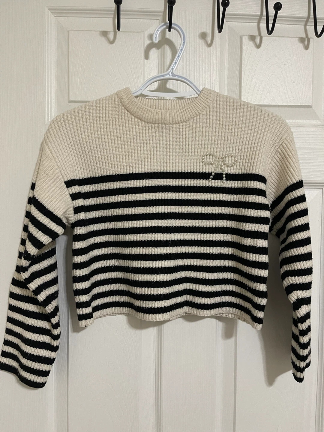 Cream and Black Striped Knit Sweater