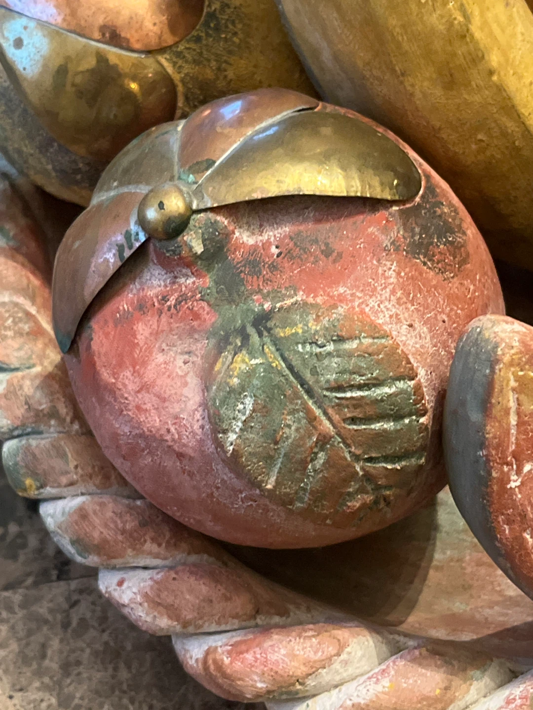 Vintage Mexican Terracotta Fruit Bowl Brass Accent - photo 2