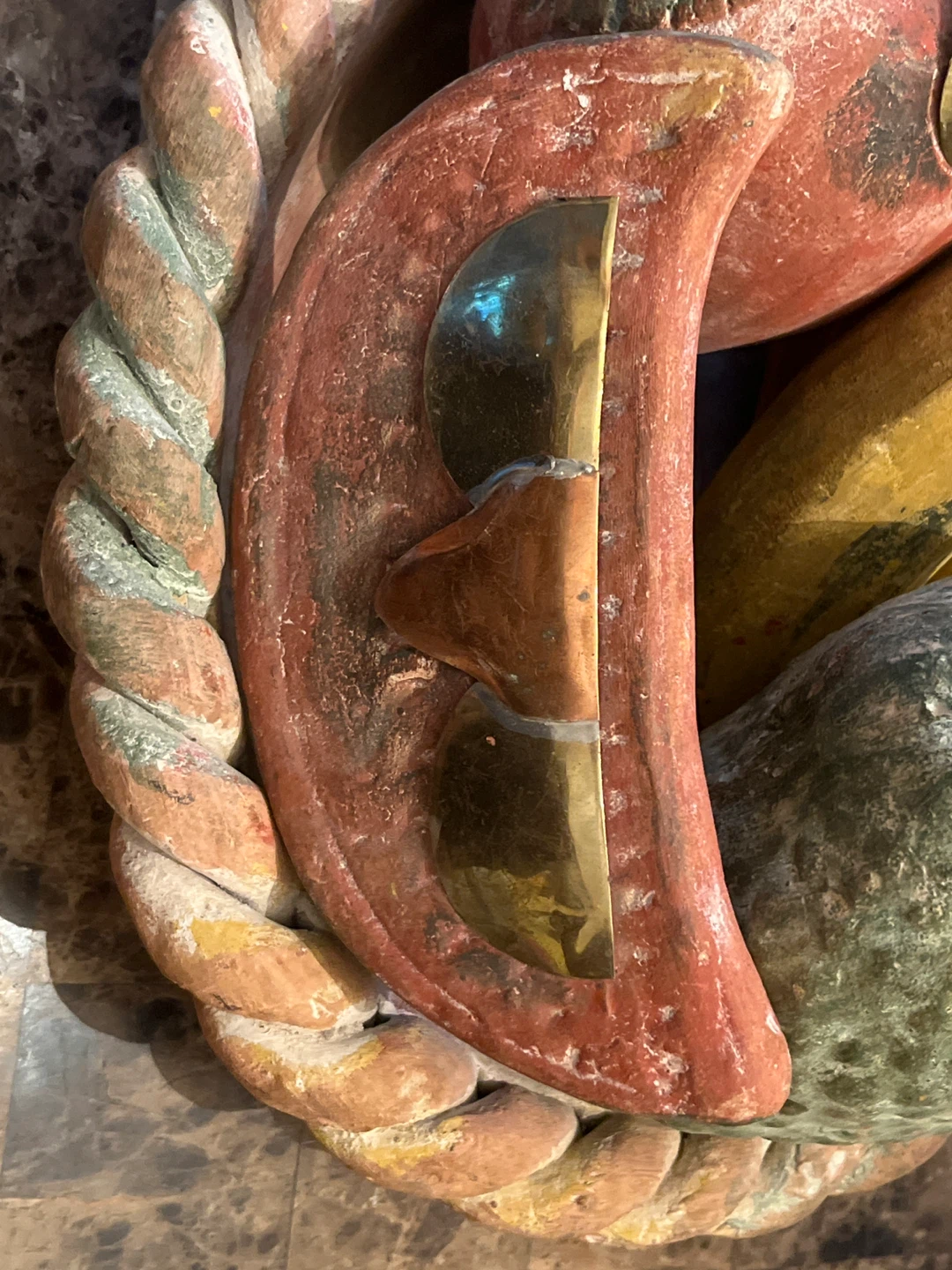 Vintage Mexican Terracotta Fruit Bowl Brass Accent - photo 3